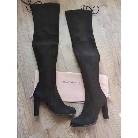 Stuart Weitzman Highland Over the Knee Black Suede Boots Womens 7.5 OTK - Picture 10 of 16